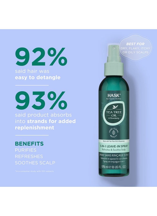 HASK Invigorating TEA TREE OIL 5-in-1 Leave In Conditioner Spray for all hair types, color safe, gluten free, sulfate free, paraben free - TEA TREE 2 PIECE SET