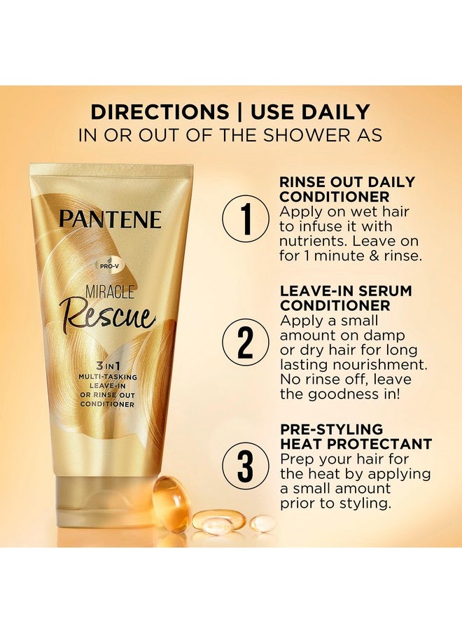 Pantene Miracle Rescue 3 in 1 Leave In Conditioner, Rinse off Conditioner, Heat Protectant for Hair, Detangler, Anti Frizz, Moisturizing, For All Hair Types, Safe for Color Treated Hair, 6.0 fl oz