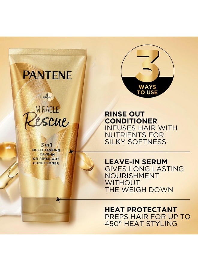 Pantene Miracle Rescue 3 in 1 Leave In Conditioner, Rinse off Conditioner, Heat Protectant for Hair, Detangler, Anti Frizz, Moisturizing, For All Hair Types, Safe for Color Treated Hair, 6.0 fl oz