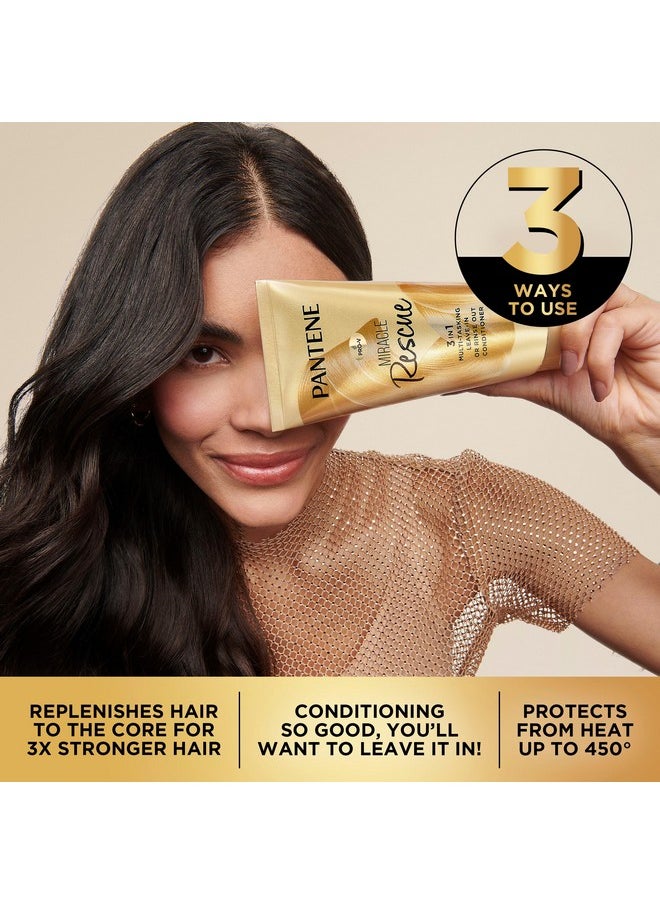Pantene Miracle Rescue 3 in 1 Leave In Conditioner, Rinse off Conditioner, Heat Protectant for Hair, Detangler, Anti Frizz, Moisturizing, For All Hair Types, Safe for Color Treated Hair, 6.0 fl oz