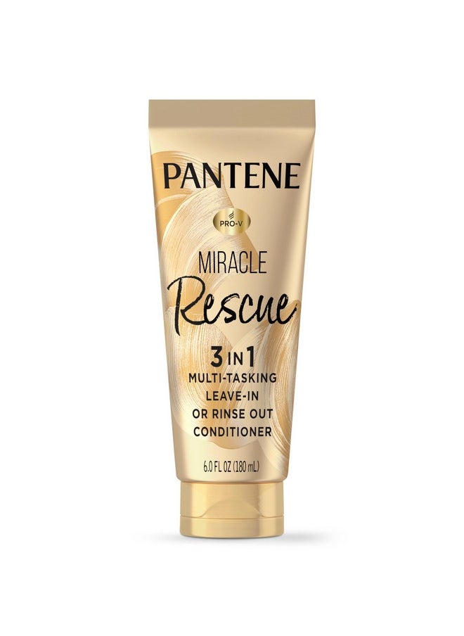 Pantene Miracle Rescue 3 in 1 Leave In Conditioner, Rinse off Conditioner, Heat Protectant for Hair, Detangler, Anti Frizz, Moisturizing, For All Hair Types, Safe for Color Treated Hair, 6.0 fl oz