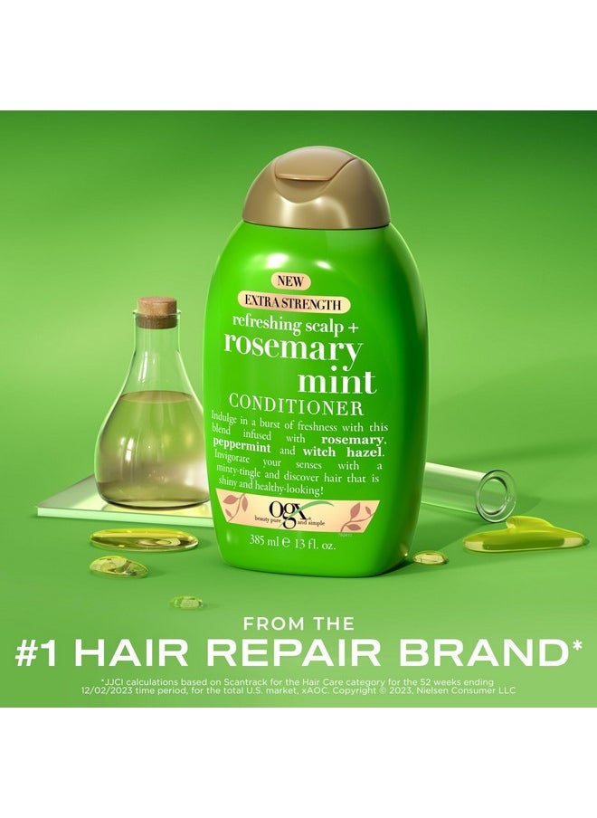 OGX Extra Strength Refreshing Scalp + Rosemary Mint Conditioner, Nourishing Hair Conditioner Infused with Rosemary Mint for Shiny, Healthy-Looking Hair, Sulfate-Free Surfactants, 13 fl. Oz