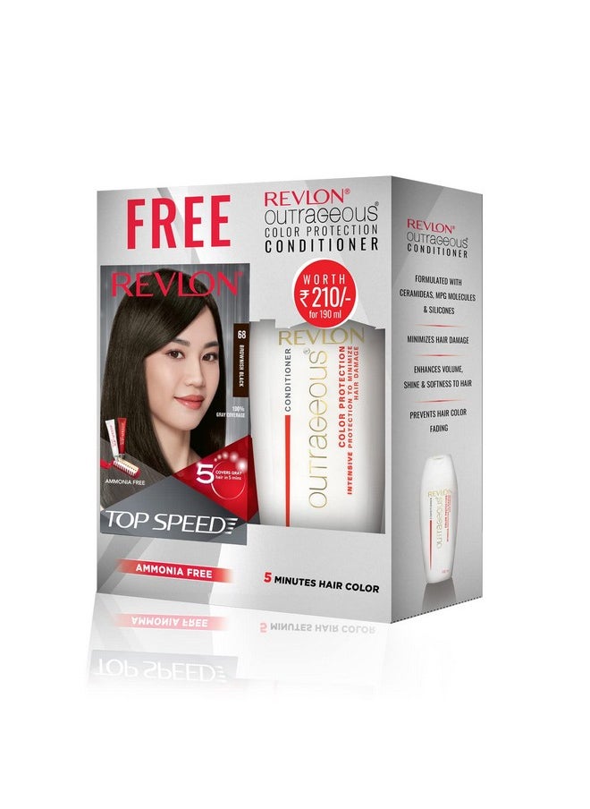 Top Speed Hair Color For Woman - Brownish Black 68 (With Outrageous Conditioner 190 Ml), (3S10978E16463668)