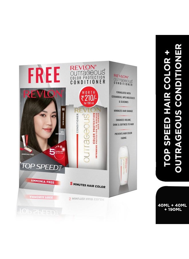 Top Speed Hair Color For Woman - Brownish Black 68 (With Outrageous Conditioner 190 Ml), (3S10978E16463668)