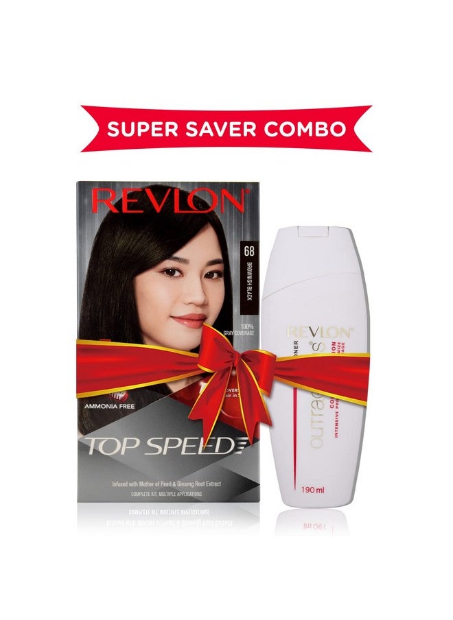 Top Speed Hair Color For Woman - Brownish Black 68 (With Outrageous Conditioner 190 Ml), (3S10978E16463668)