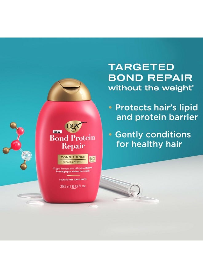OGX Repair & Protect Bond Protein Repair Conditioner, Lightweight Conditioner Targets Damaged Areas of Hair for Effective Bond Repair, Sulfate-Free Surfactants, 13 fl. oz