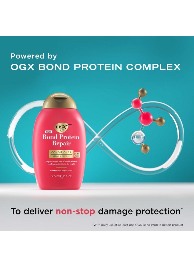 OGX Repair & Protect Bond Protein Repair Conditioner, Lightweight Conditioner Targets Damaged Areas of Hair for Effective Bond Repair, Sulfate-Free Surfactants, 13 fl. oz