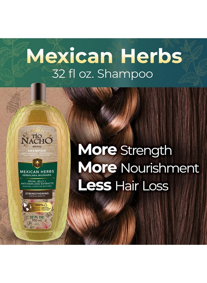 Tio Nacho Mexican Herbs Shampoo, Strengthening, Anti Hair Loss & Anti Breakage with Royal Jelly, Ginseng & Jojoba, Paraben & Cruelty Free, 32 Fl Oz