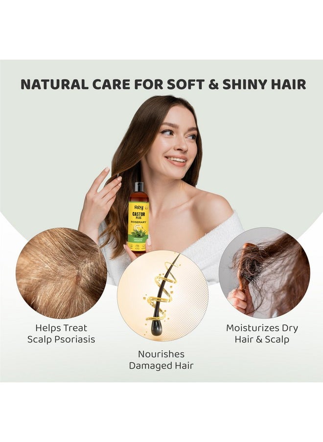 Rey Naturals Cold Pressed Castor Oil plus Rosemary Essential Oil | Castor Oil for Hair Growth, Eyebrows & EyelasheS | Premix of Castor and Rosemary Essential Oil| For Men & Women| 200ml * 2