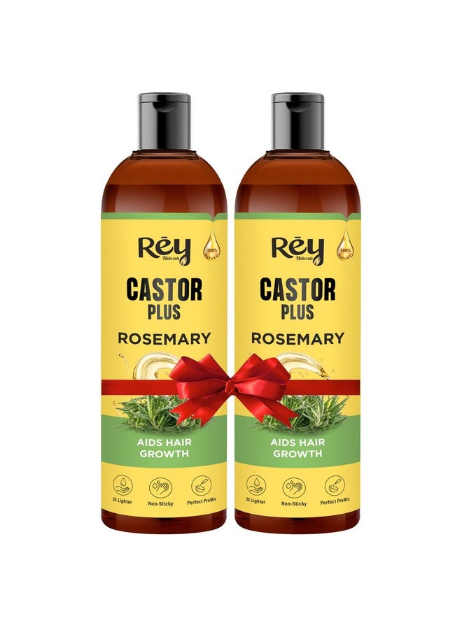 Rey Naturals Cold Pressed Castor Oil plus Rosemary Essential Oil | Castor Oil for Hair Growth, Eyebrows & EyelasheS | Premix of Castor and Rosemary Essential Oil| For Men & Women| 200ml * 2