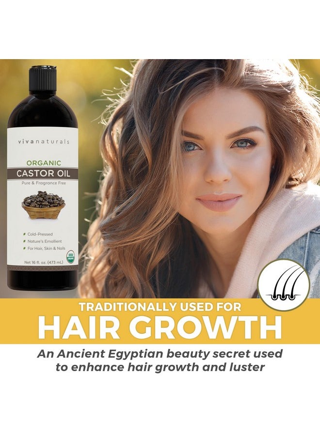 Viva Naturals Cold pressed Organic Castor Oil 16 fl oz - Castor Oil for Face, Castor Oil for Eyelashes, Traditional Eyebrow Serum, Castor Oil for Hair - Certified Organic & Non-GMO