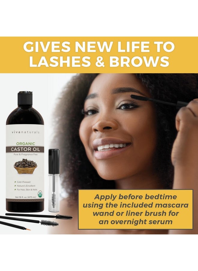 Viva Naturals Cold pressed Organic Castor Oil 16 fl oz - Castor Oil for Face, Castor Oil for Eyelashes, Traditional Eyebrow Serum, Castor Oil for Hair - Certified Organic & Non-GMO