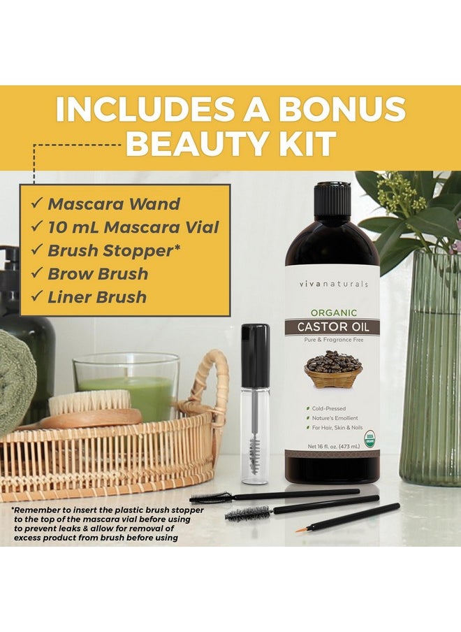 Viva Naturals Cold pressed Organic Castor Oil 16 fl oz - Castor Oil for Face, Castor Oil for Eyelashes, Traditional Eyebrow Serum, Castor Oil for Hair - Certified Organic & Non-GMO