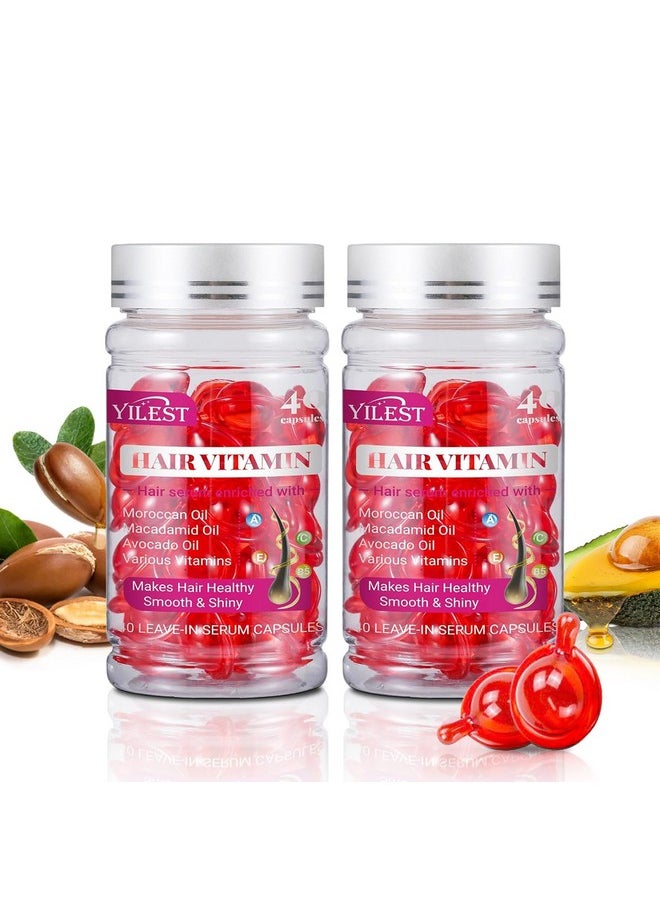 Hair Vitamin Oil Capsules, 2 PCS Hair Treatment Oil Serum for Women & Men, 80 Capsules of Keratin and Argan Oil, Argan Oil-Leave-in Anti Frizz Hair Oil No Rinse for All Hair Types
