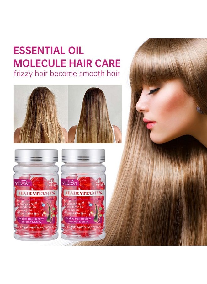 Hair Vitamin Oil Capsules, 2 PCS Hair Treatment Oil Serum for Women & Men, 80 Capsules of Keratin and Argan Oil, Argan Oil-Leave-in Anti Frizz Hair Oil No Rinse for All Hair Types