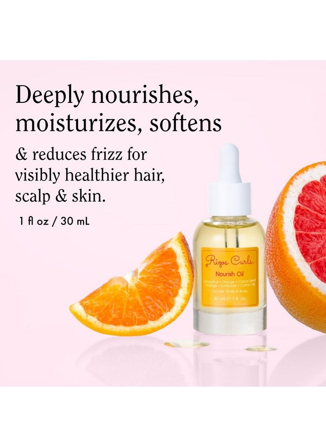 Rizos Curls Nourish Oil, Moisturize & Soften, Smooth & Shine for Frizz Free Hair, Lightweight and Quickly Absorbs, Improves Hair, Scalp & Skin with Vitamin C, For All Hair Types 1a - 4c, 1 oz