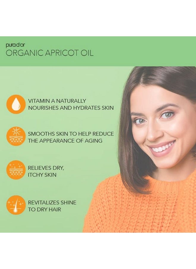 PURA D'OR 16 Oz ORGANIC Apricot Kernel Oil - 100% Pure & Natural USDA Certified Cold Pressed Carrier Oil - Antioxidant & Vitamin E Rich Moisturizer for Natural Glow & Softness - Face, Skin & Hair