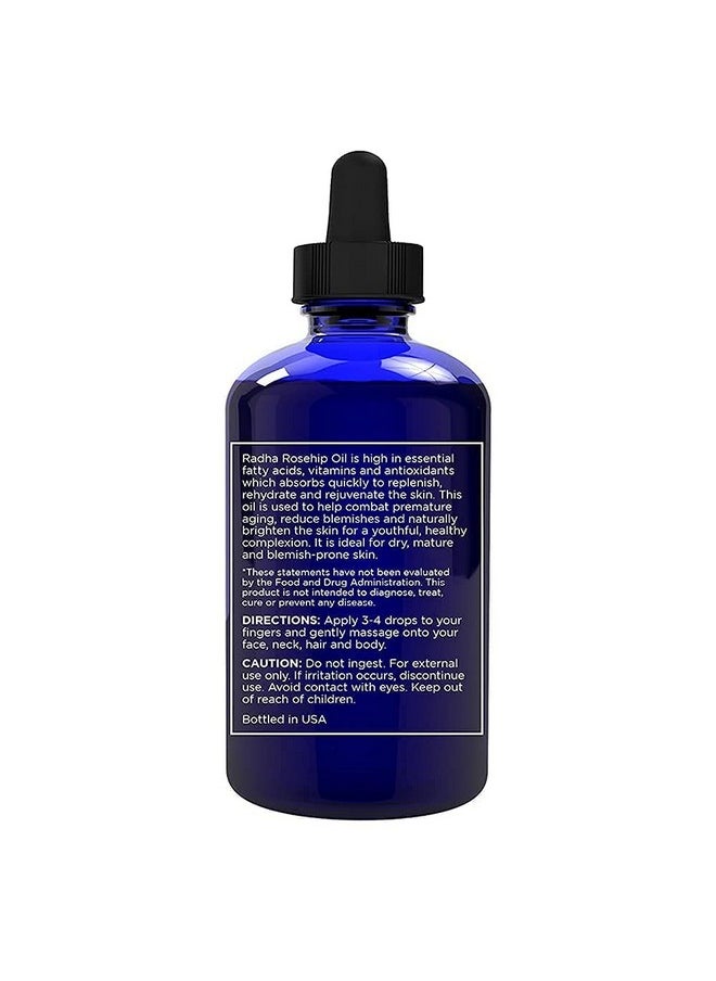 Radha Beauty 4 oz Organic Rosehip Seed Oil 100% Pure Cold Pressed - Great Carrier Oil for Moisturizing Face, Hair, Skin, & Nails, Hydrating and Nourishing