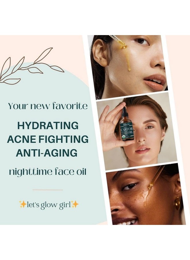 Organic Castor Oil for Face (2oz) + FREE Filled Mascara Tube, 100% Pure USDA Eyebrow Eyelash Growth Serum, Cold Pressed, Hexane Free Hair Lash Serum