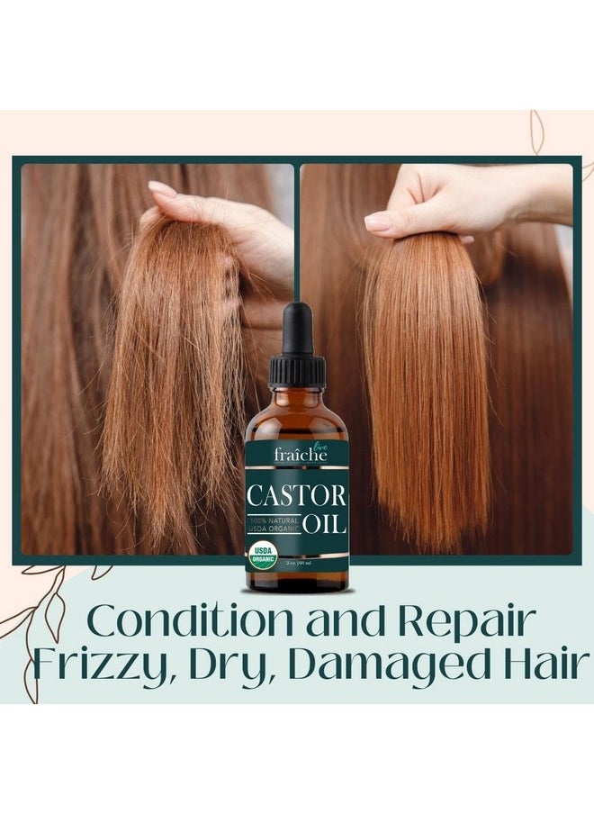 Organic Castor Oil for Face (2oz) + FREE Filled Mascara Tube, 100% Pure USDA Eyebrow Eyelash Growth Serum, Cold Pressed, Hexane Free Hair Lash Serum