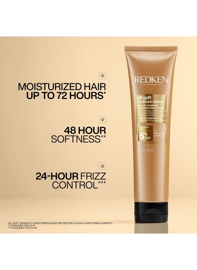 Redken All Soft Moisture Restore Leave-In Treatment | Hyaluronic Acid Primer| Hair Treatment for Dry and Brittle Hair | Humidity, Heat and Frizz Protection | For Soft and Smooth Hair | 1.0 Fl Oz