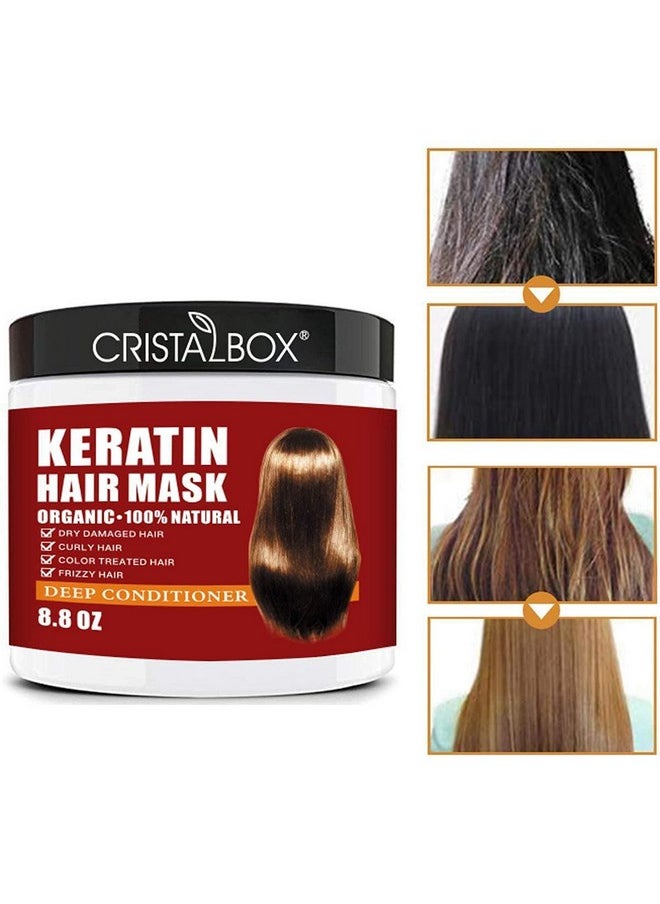 CRISTALBOX Keratin Hair Mask,Keratin Hair Treatment 250g Hair Mask for Dry Damaged Hair,Hair Treatment Mask Deep Repair Damage Hair Root,Natural Deep Conditioner Hydrating Hair Masque