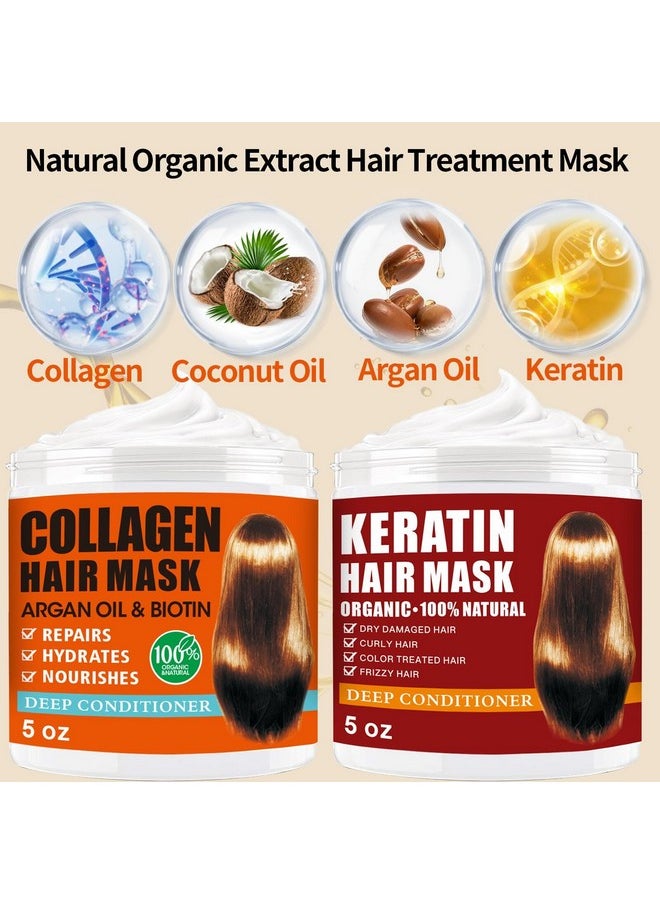 2 Pack Collagen Hair Mask & Keratin Hair Mask,Keratin Hair Treatment,Hydrating Argan Oil Hair Repair Treatment Deep Conditioner Hair Mask for Dry Hair,Collagen with Biotin Hair Treatment Mask