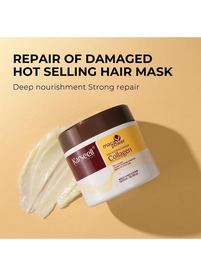 Karseell Collagen Hair Treatment Deep Repair Conditioning, Hair Mask Argan Oil Set for Dry Damaged Hair All Hair Types 16.9floz + 1.69floz