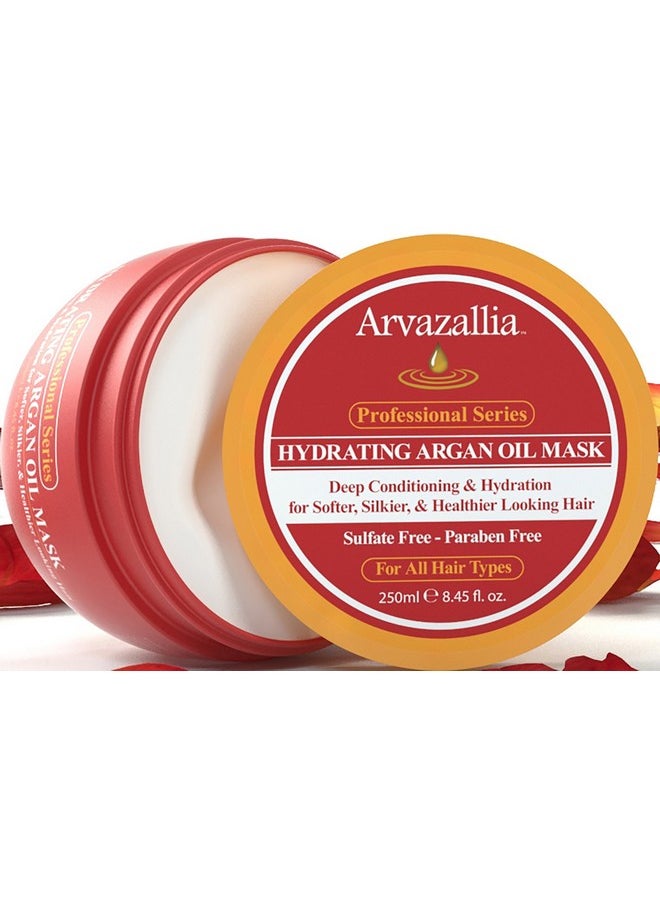 Arvazallia Hydrating Argan Oil Hair Mask and Deep Conditioner for Dry or Damaged Hair (8.45 oz Jar)