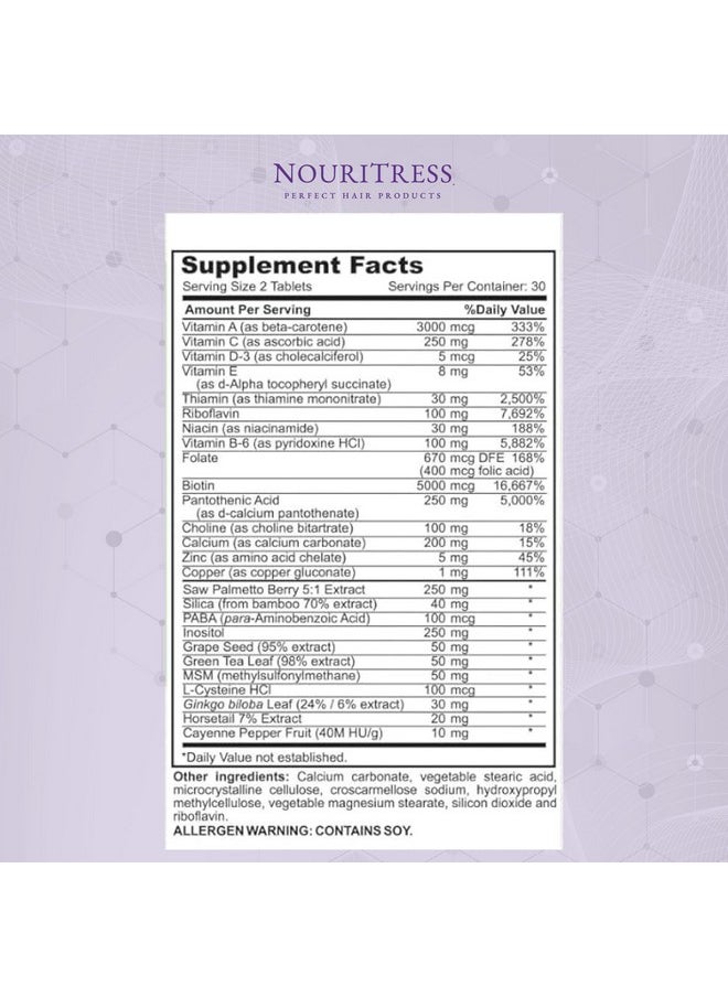 NouriTress Perfect Hair Vitamins Plus - 60 tabs | Hair Growth Supplements | DHT Blocker Proprietary Formula | Professional Salon Strength | 1 Month Supply | Dermatologist Recommended