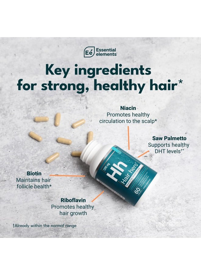 Essential Elements Hair Hero - Hair Supplement for Women and Men - Powerful Hair Vitamin Formula for Hair Growth & Thickness - Healthy Hair, Skin, and Nails Product - 5000 mcg Biotin