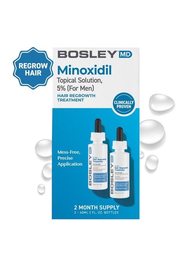 BosleyMD Professional Strength Men's Hair Re-growth Treatment, 5% Minoxidil Topical Solution, 2 Fl Oz (Pack of 2)