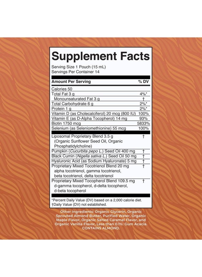 MaryRuth Organics Hair Growth Vitamins, Sugar & Gluten Free, Liquid Hair Vitamins with Vitamin D3, Vitamin E Biotin Hyaluronic Acid, Selenium for Hair & Skin Care Vegan, Non-GMO, 14-0.5 Fl Oz Pouches