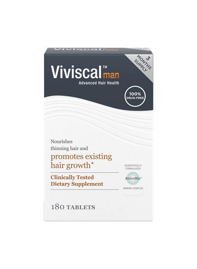 Viviscal Men's Hair Growth Supplements for Thicker, Fuller Hair Clinically Proven with Proprietary Collagen Complex 180 Tablets - 3 Month Supply
