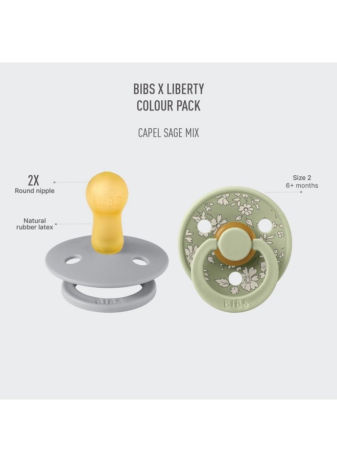 BIBS Liberty Pacifier | 2 Colour Natural Rubber Latex Soothers | BPA Free Dummy Pacifier | Round Nipple | Designed & Made in Denmark | Capel Sage
