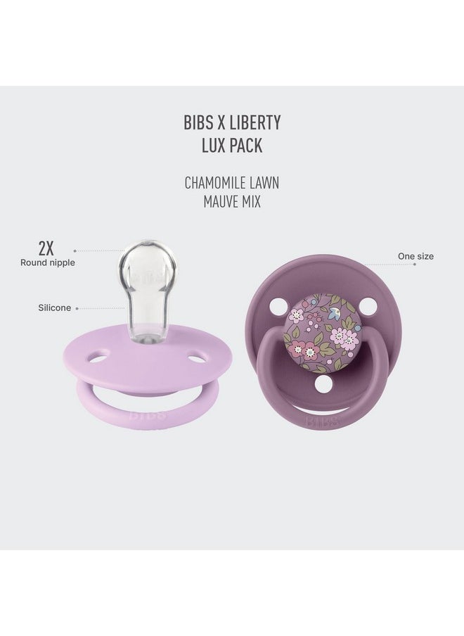 BIBS De Lux Baby Pacifier 2-Pack | BPA Free Soother | Made in Denmark | Round Nipple Silicone | OneSize 0-36 Months | Chamomile Lawn Mauve