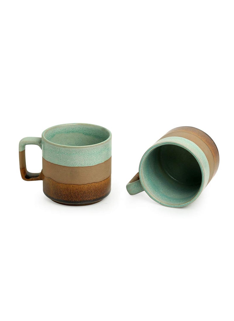 ExclusiveLane 'Mint Chocolate' Hand Glazed Studio Pottery Ceramic Tea Mugs & Ceramic Coffee Mugs (Set of 2, 360 ML, Microwave Safe) - Ceramic Mugs Tea Mugs Milk Mugs Pottery Mugs Drinkware Glassware