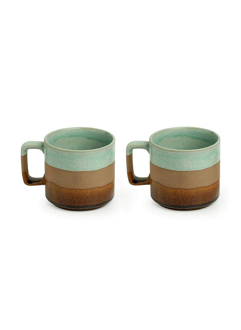 ExclusiveLane 'Mint Chocolate' Hand Glazed Studio Pottery Ceramic Tea Mugs & Ceramic Coffee Mugs (Set of 2, 360 ML, Microwave Safe) - Ceramic Mugs Tea Mugs Milk Mugs Pottery Mugs Drinkware Glassware
