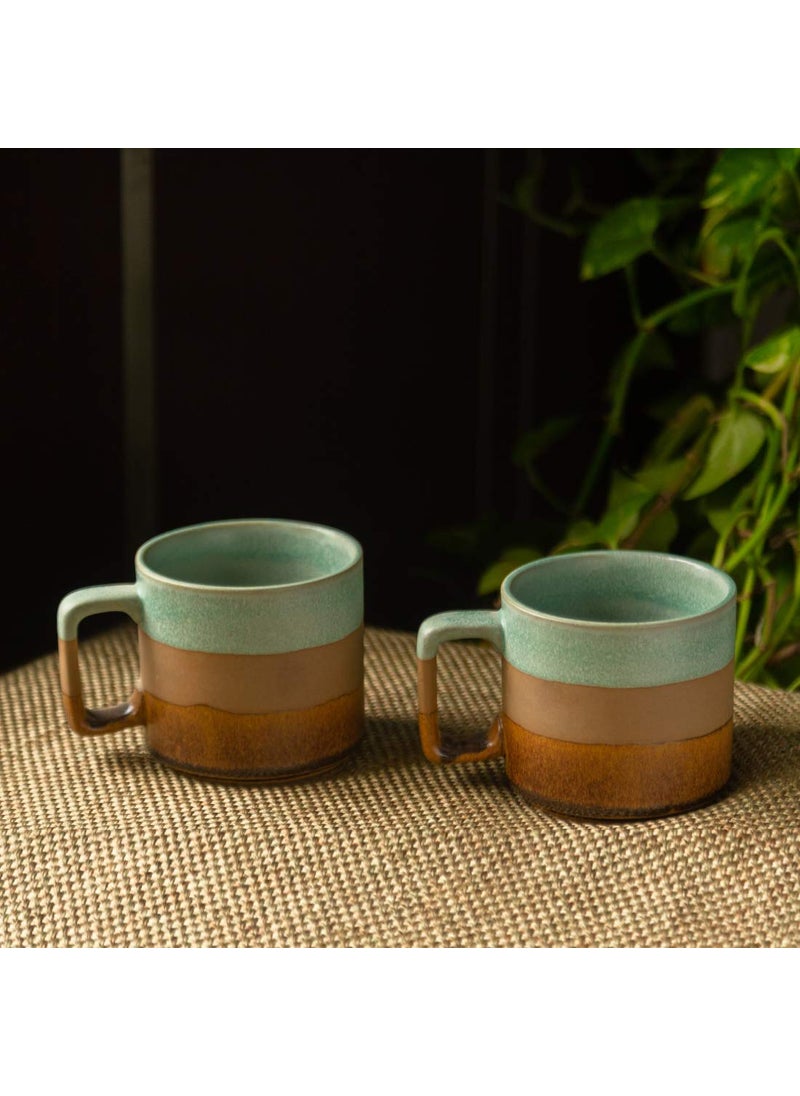 ExclusiveLane 'Mint Chocolate' Hand Glazed Studio Pottery Ceramic Tea Mugs & Ceramic Coffee Mugs (Set of 2, 360 ML, Microwave Safe) - Ceramic Mugs Tea Mugs Milk Mugs Pottery Mugs Drinkware Glassware