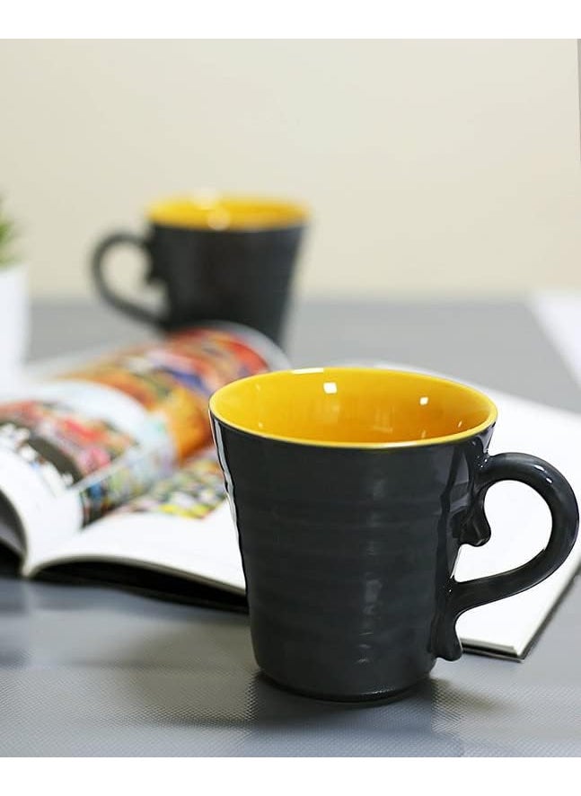 KITTENS Large Blooming Coffee Mugs, 300 ml, Grey and Yellow, Set of 4
