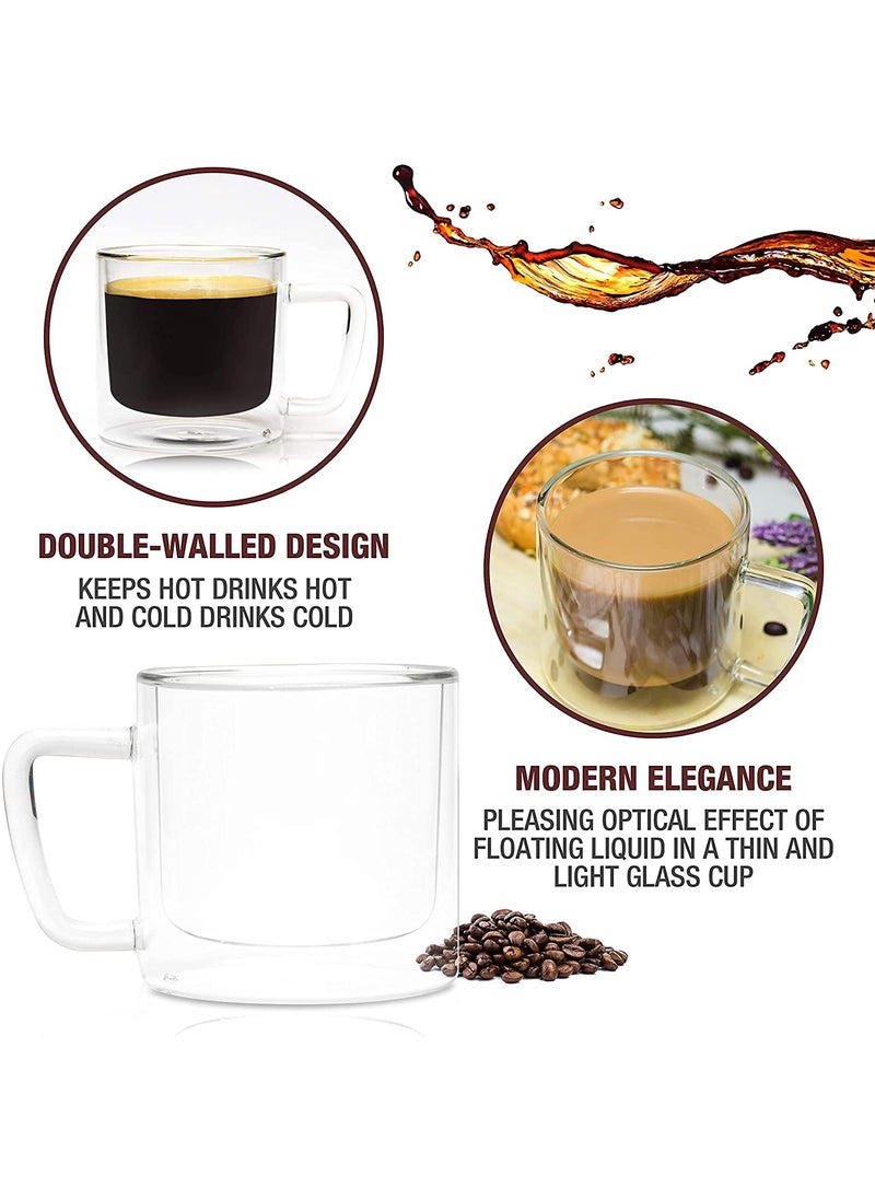 Baskety Glass Espresso Cup Set - Double Wall Insulated Clear Coffee Mugs with Handle - Thick Coffee Cups for Lattes, Tea, Cappuccinos, and More (Pack of 1)