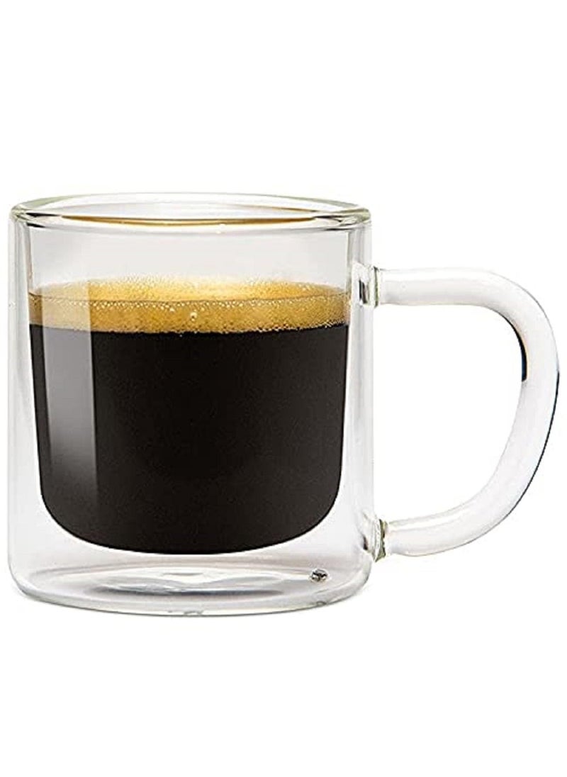 Baskety Glass Espresso Cup Set - Double Wall Insulated Clear Coffee Mugs with Handle - Thick Coffee Cups for Lattes, Tea, Cappuccinos, and More (Pack of 1)