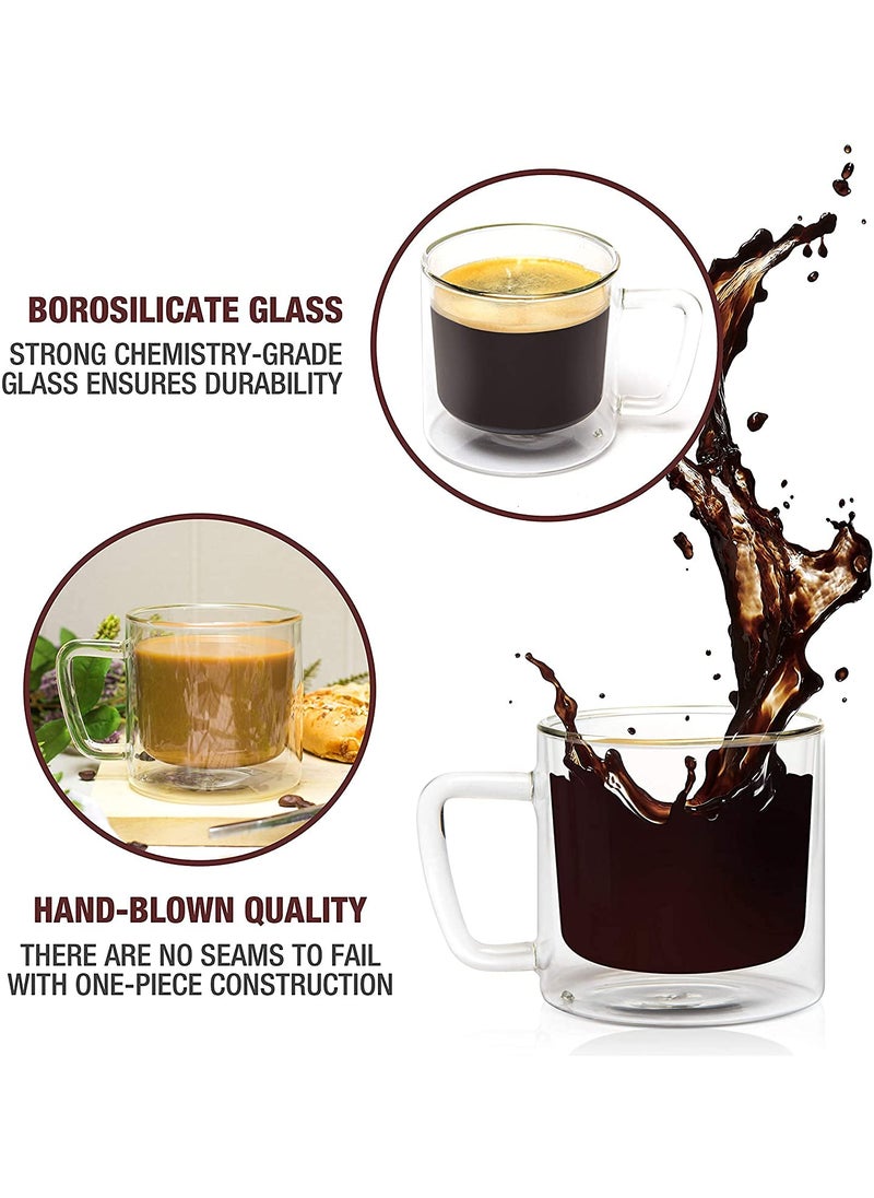 Baskety Glass Espresso Cup Set - Double Wall Insulated Clear Coffee Mugs with Handle - Thick Coffee Cups for Lattes, Tea, Cappuccinos, and More (Pack of 1)