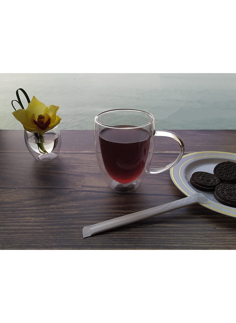 Baskety 350ml Double Wall Glass Coffee Mugs with Handle, Double-Walled Insulated, Mug Set Perfect for Espresso, Latte, Cappuccino, Ice Beverge, Thermal Drinking Glasses (Pack of 1)