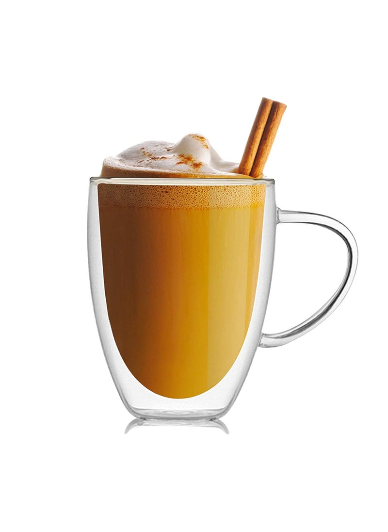 Baskety 350ml Double Wall Glass Coffee Mugs with Handle, Double-Walled Insulated, Mug Set Perfect for Espresso, Latte, Cappuccino, Ice Beverge, Thermal Drinking Glasses (Pack of 1)