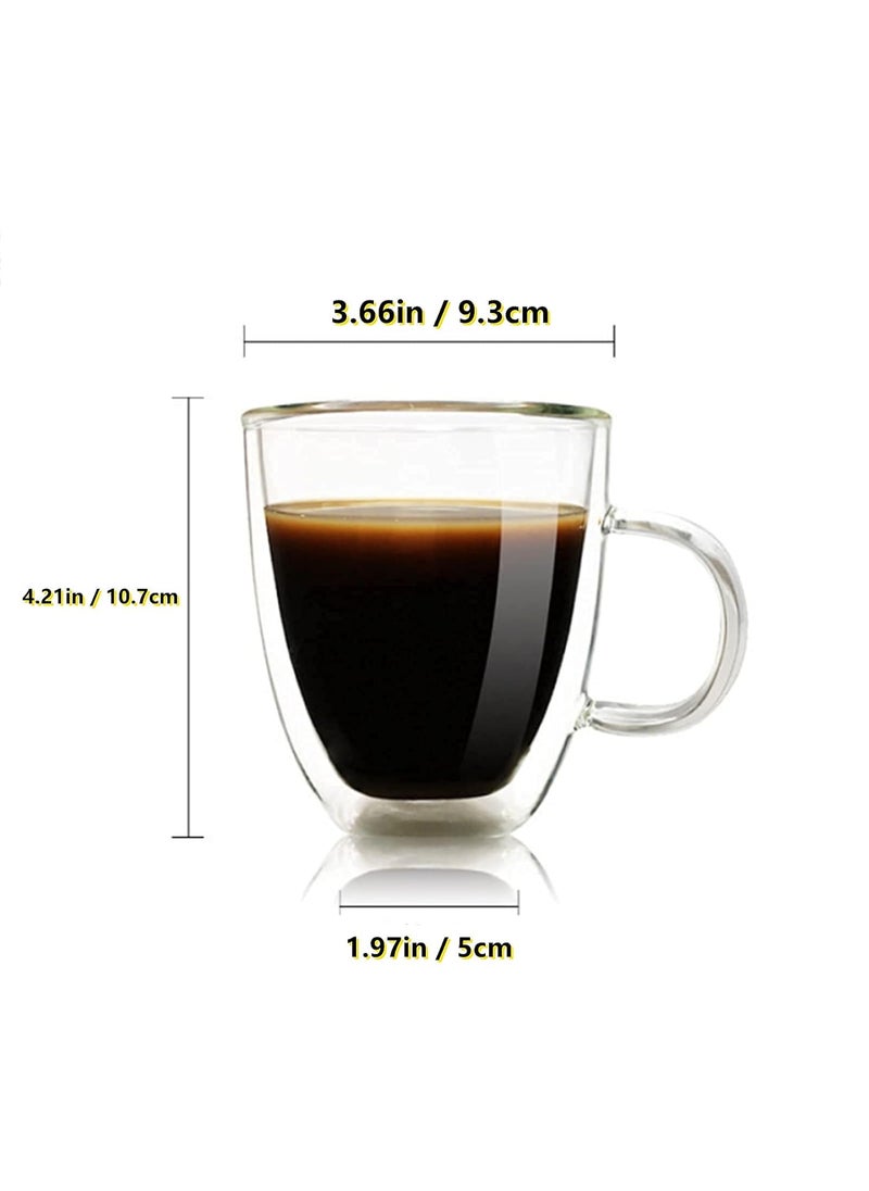 Baskety 350ml Double Wall Glass Coffee Mugs with Handle, Double-Walled Insulated, Mug Set Perfect for Espresso, Latte, Cappuccino, Ice Beverge, Thermal Drinking Glasses (Pack of 1)