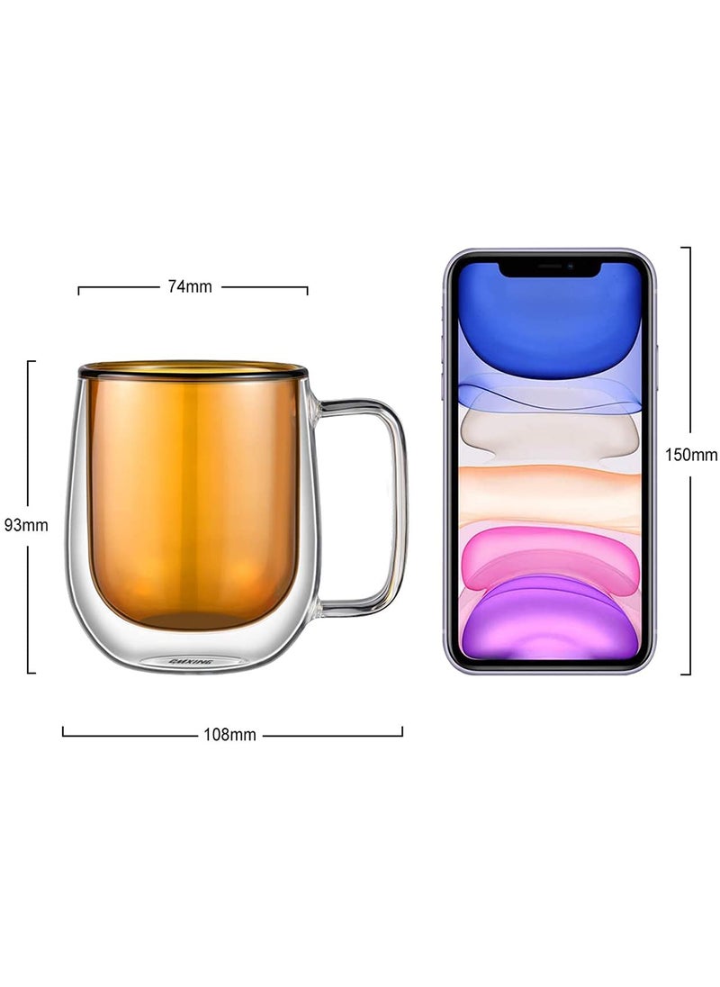 Baskety Reusable Double Wall Coffee Glasses Cups Insulated Cups Transparent Thermo Glass Cup Set Coffee Mugs for Espresso Cappuccino Latte (Pack of 1 Orange)