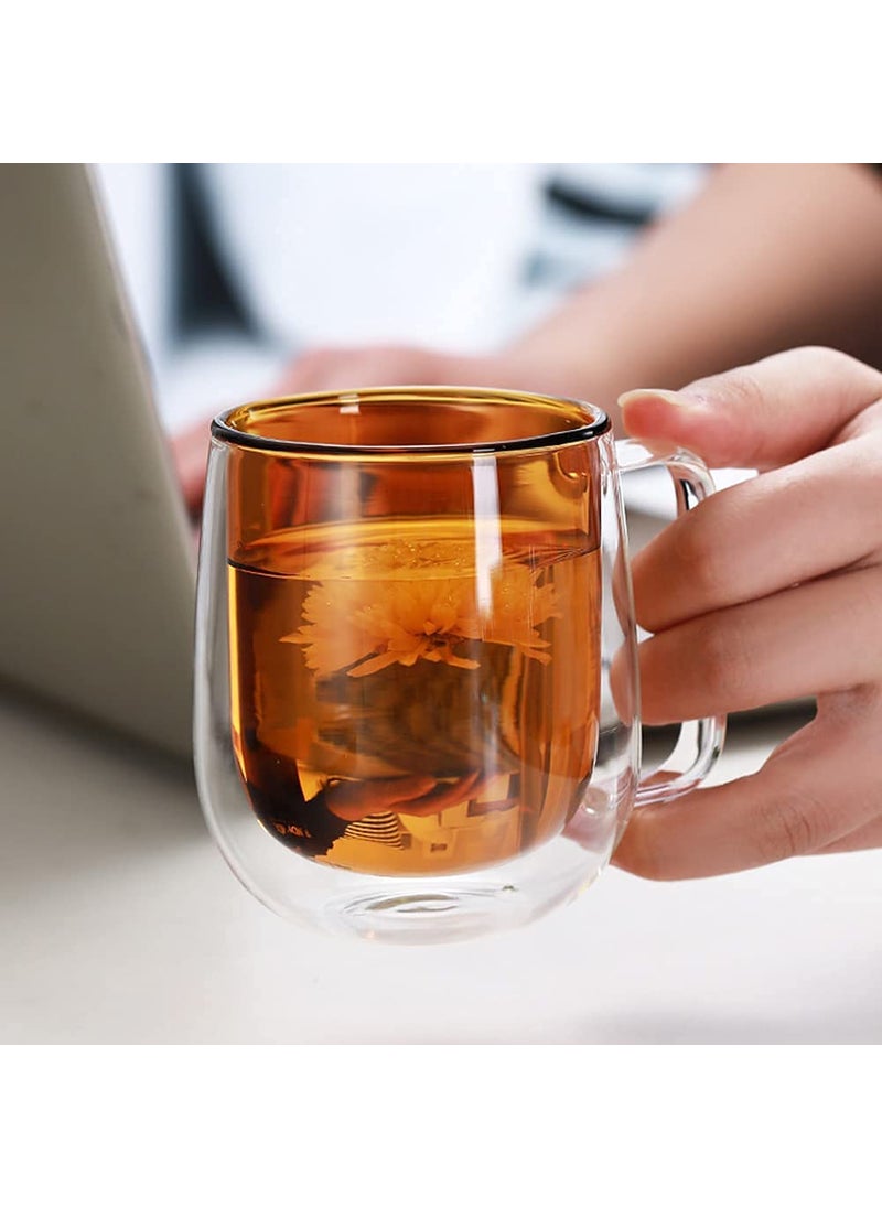 Baskety Reusable Double Wall Coffee Glasses Cups Insulated Cups Transparent Thermo Glass Cup Set Coffee Mugs for Espresso Cappuccino Latte (Pack of 1 Orange)