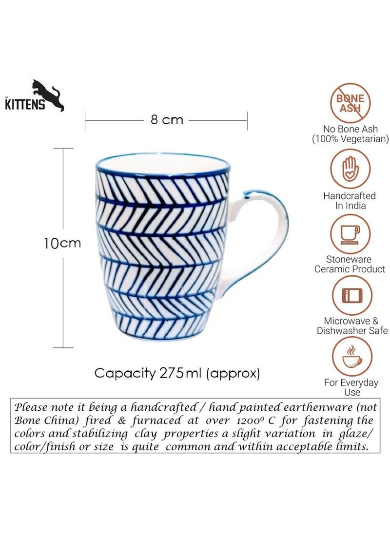 KITTENS Blue Arrow Coffee Mug, 275ml Tea and Coffee Mugs Set of 2, Microwave & Dishwasher Safe, Hand Painted, Aesthetic Tea Cup Ideal for Home & Office