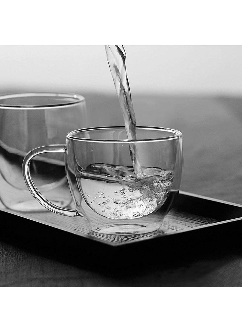 Baskety 200ml Glass Cappuccino Cups with Handle ，Double Walled Coffee Glasses for Specialty Coffee Drinks, Latte, Cafe Mocha and Tea - Set (Pack of 2)
